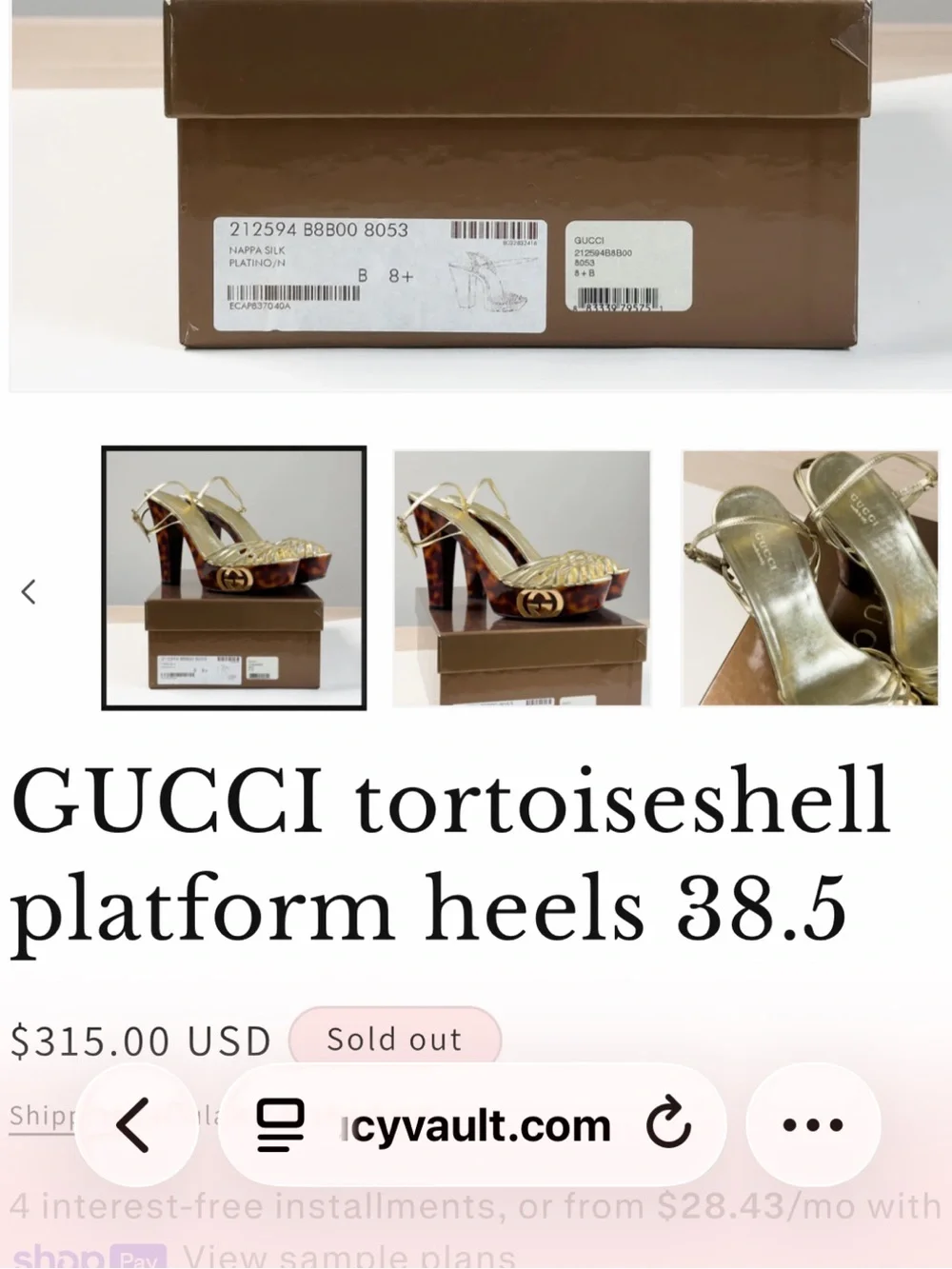 Gucci Gold Tortoiseshell Platform Heels